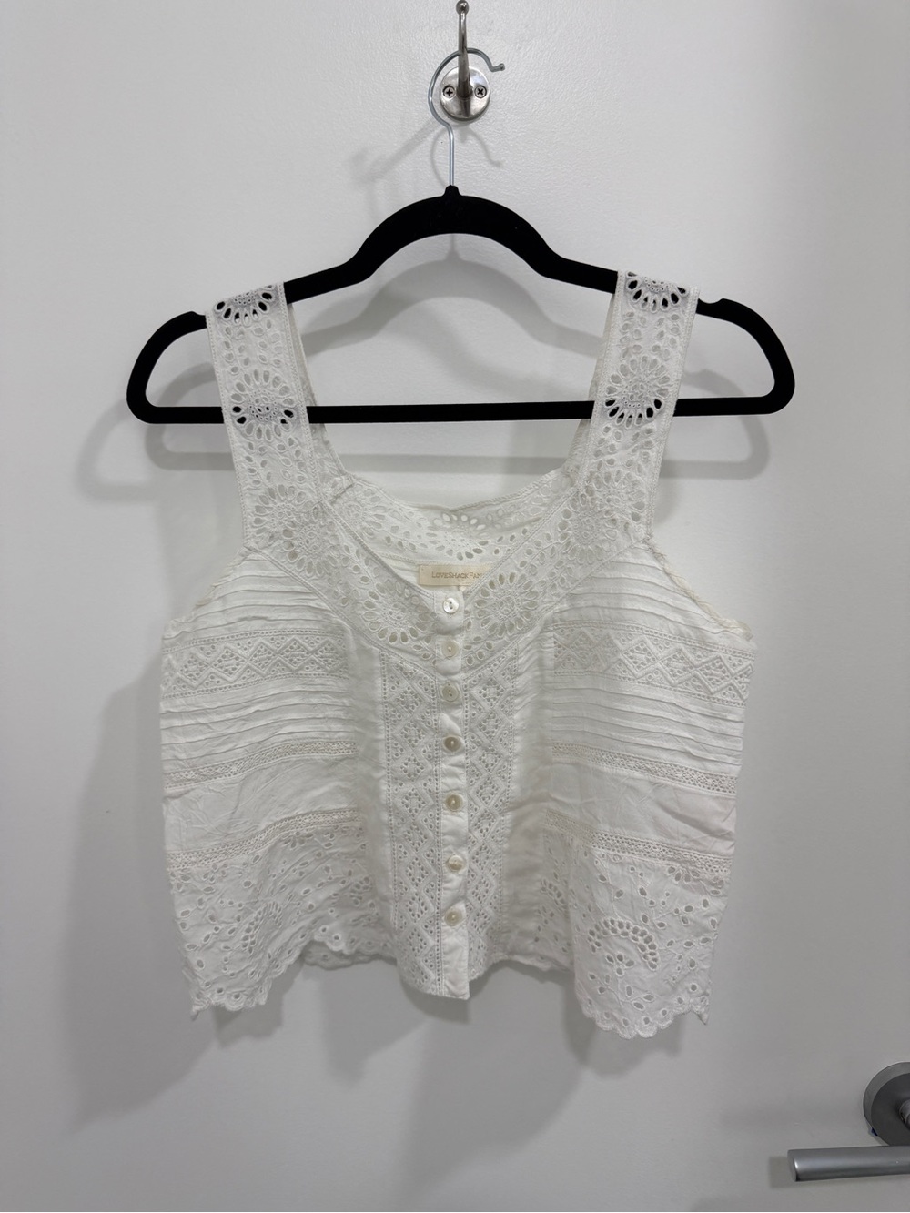 LoveShackFancy White Eyelet Lace Button-Front Camisole